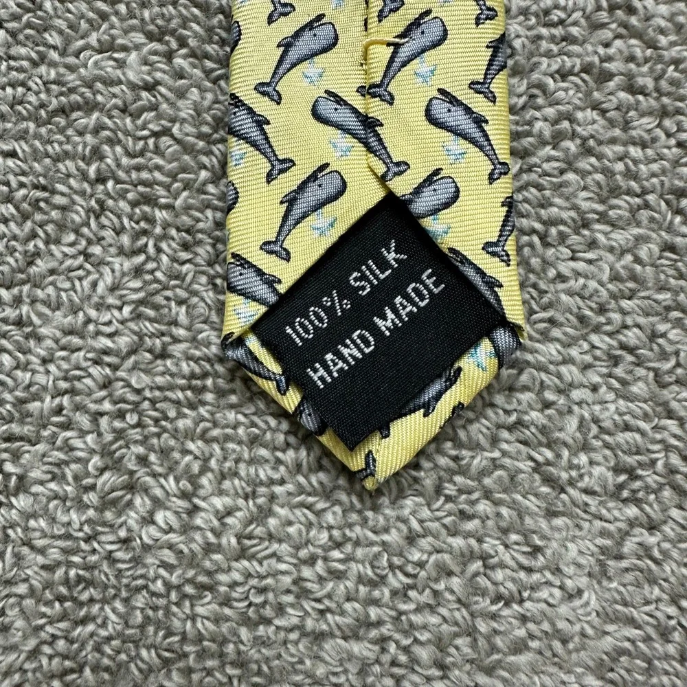 Rivety of Boston Mens Silk Tie Yellow Spouting Whale Nautical Novelty Handmade